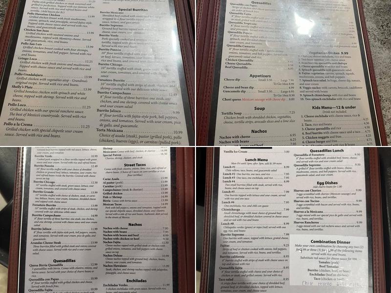 El Rincon Azteca Mexican Restaurant Menu