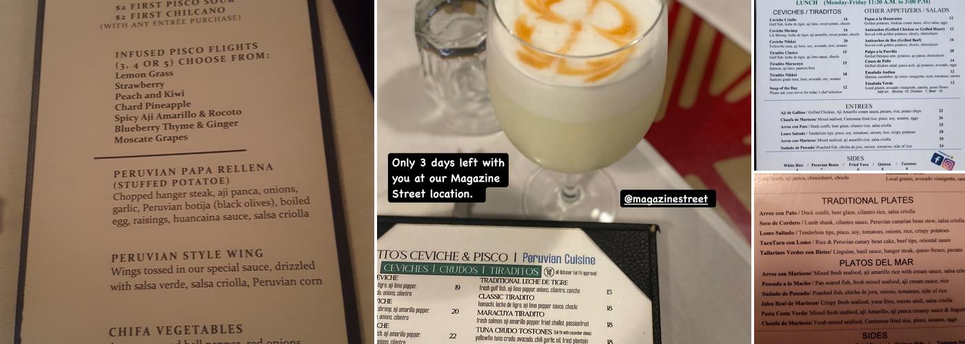 Tito's Ceviche & Pisco Menu