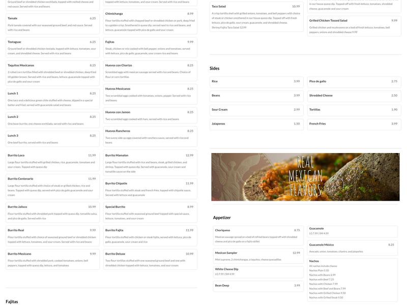 El Centenario Menu