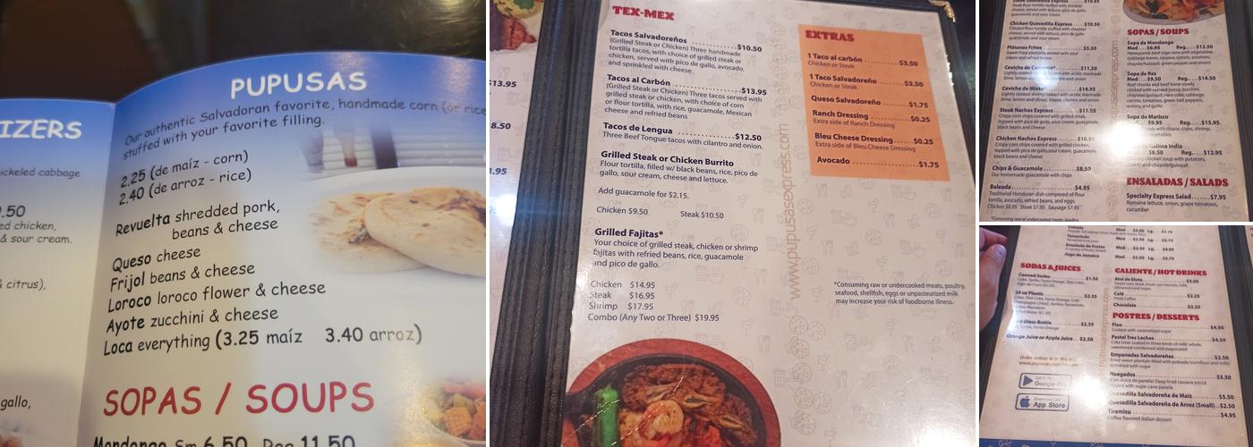 Pupusas Express Menu