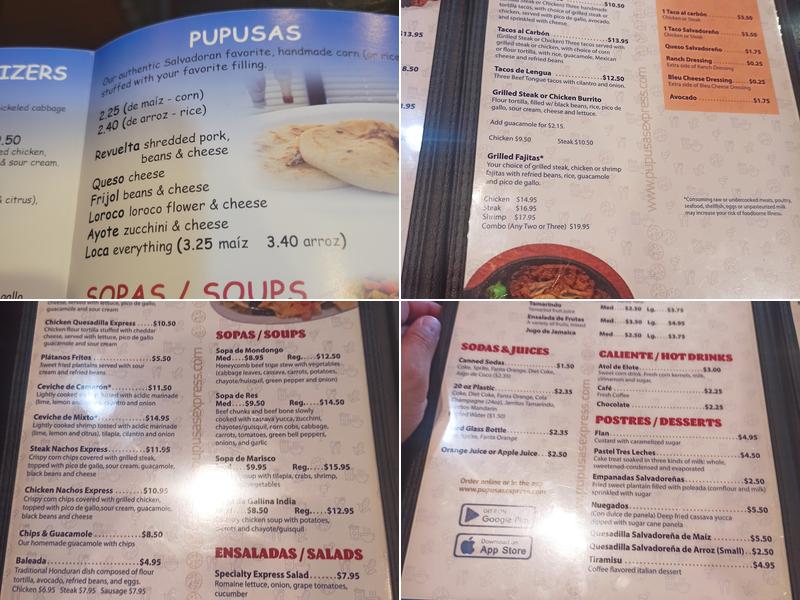 Pupusas Express Menu