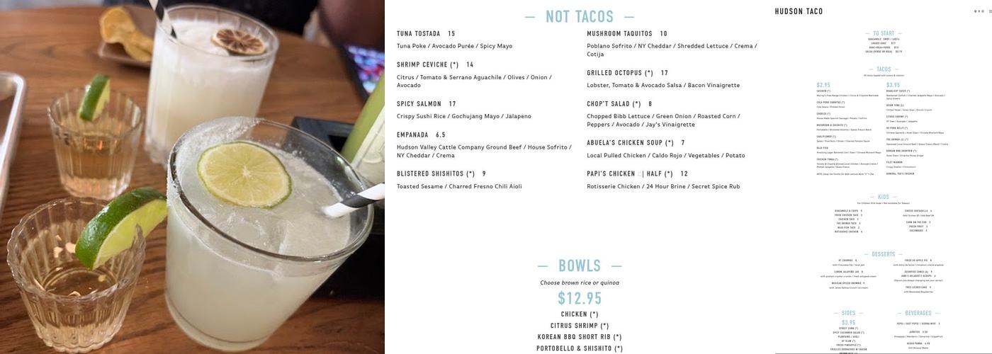 Hudson Taco Menu