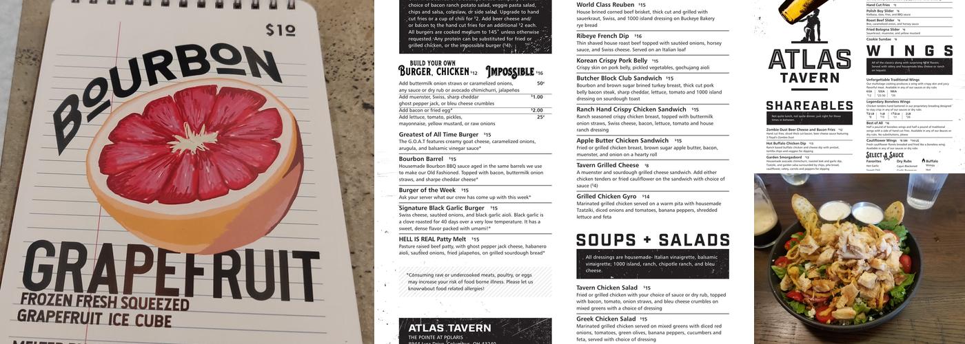 Atlas Tavern Menu