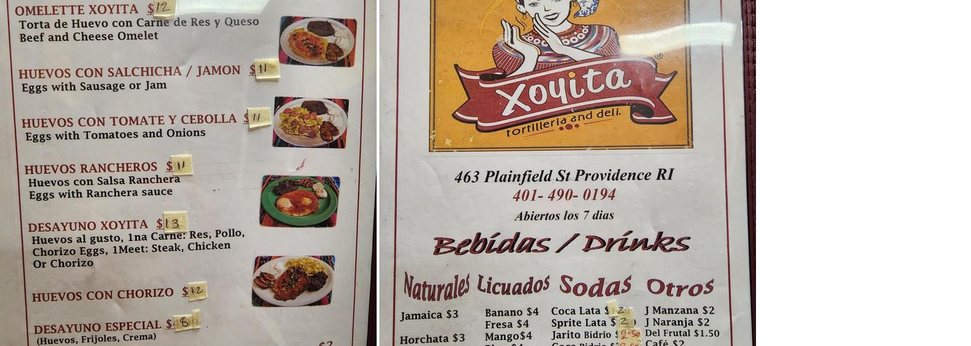 La Xohita Tortilleria and Deli Menu