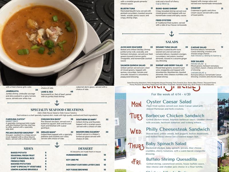 Sea Captain's House Menu