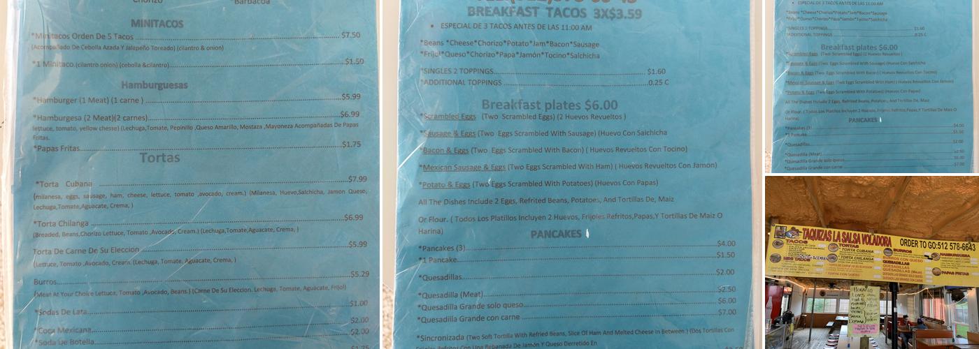 Taquizas La Salsa Voladora Menu