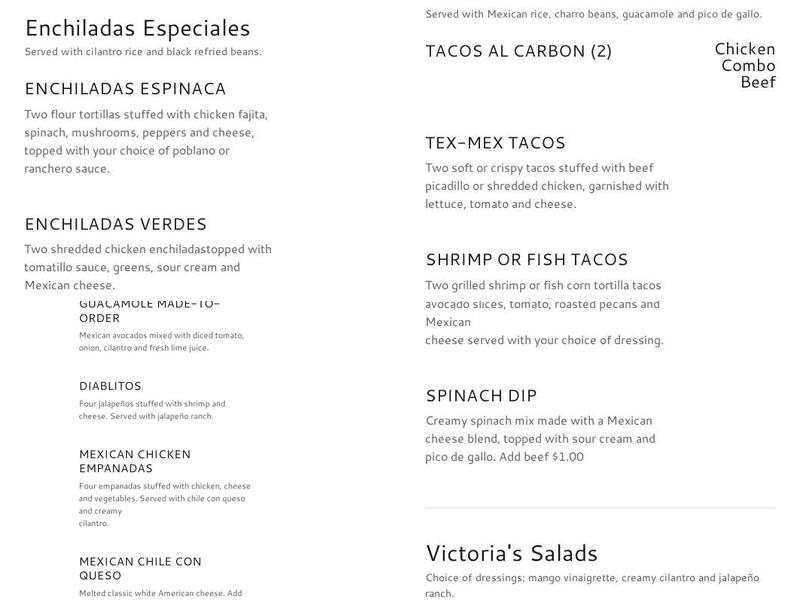 Victoria's Mexican Grill and Bar Menu