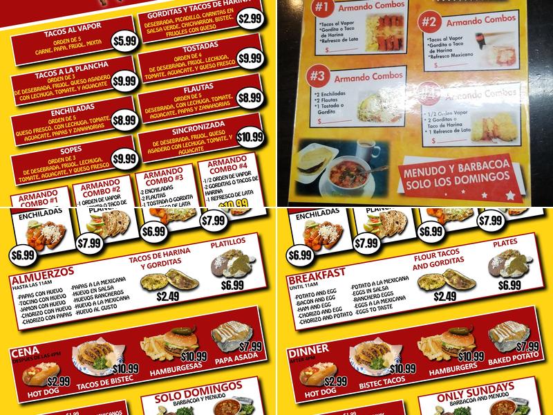Armando Tacos Menu