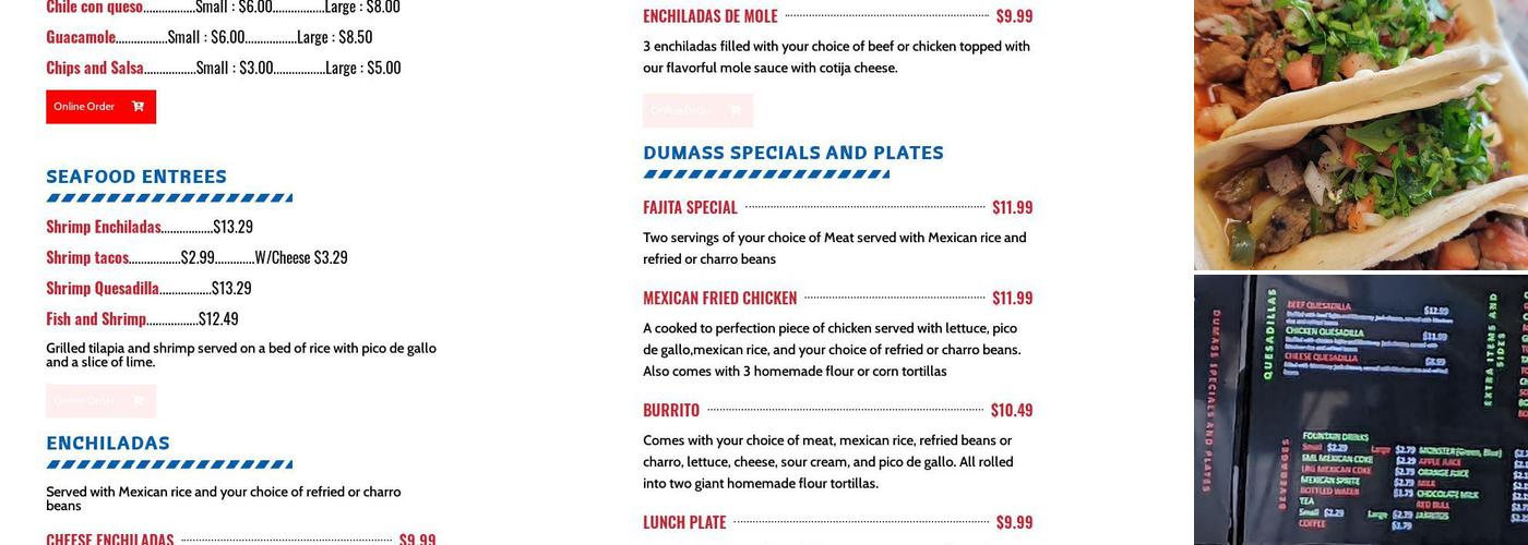 Dumas's Tacos Menu