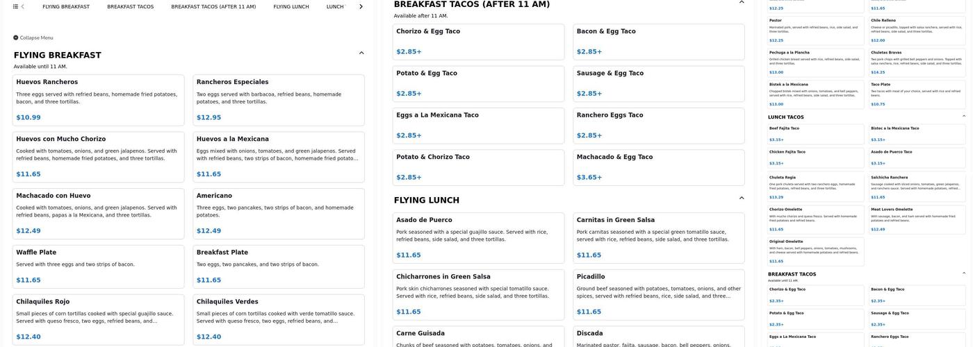 Flying Tacos Menu