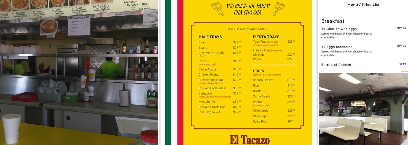 El Tacazo Menu