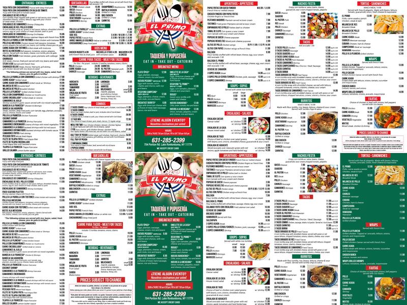 Taco El Primo Menu