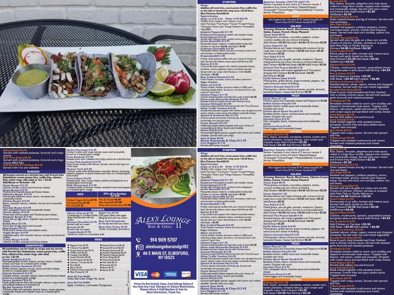Alex's Lounge II Menu
