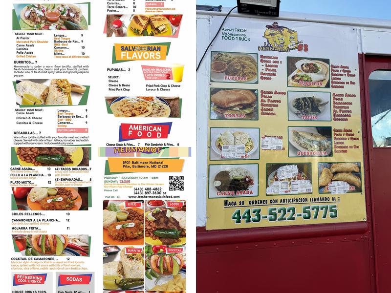 Los Tres Hermanos Latin Food Menu