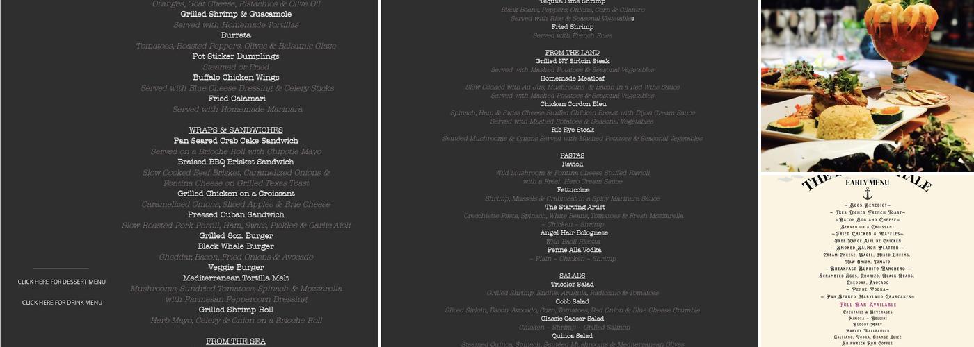 The Black Whale Menu