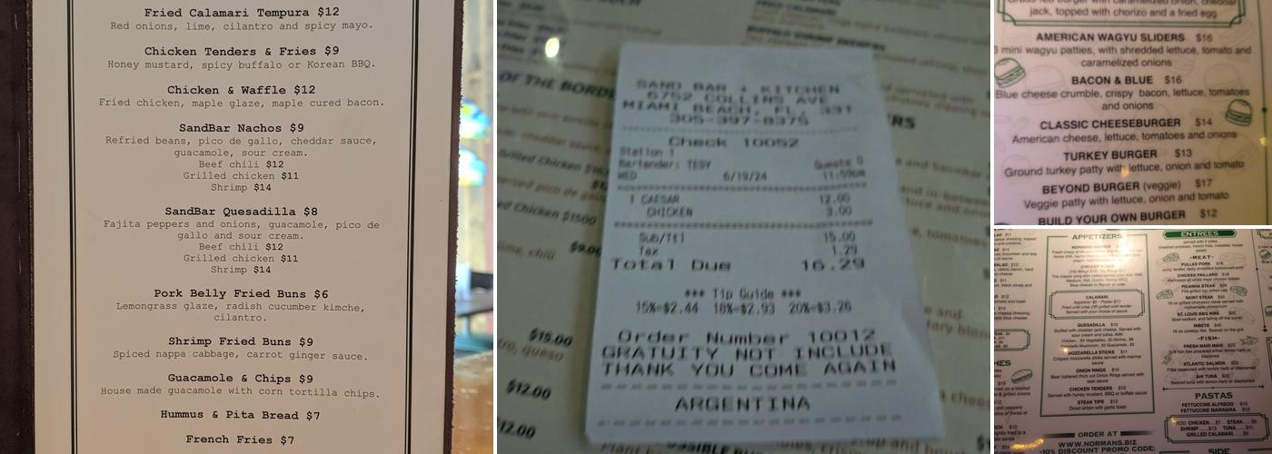 Sand Bar + Kitchen Menu