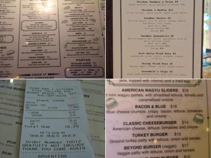 Sand Bar + Kitchen Menu