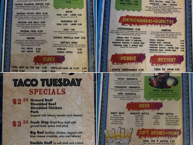 PR's Taco Palace and Margarita Bar Menu