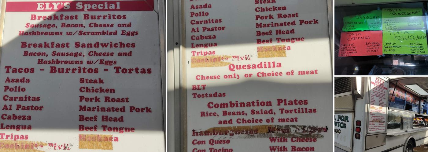 Ely's Rolling Grill Menu
