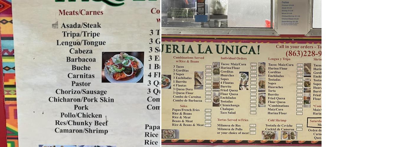 Taqueria La Unica Menu