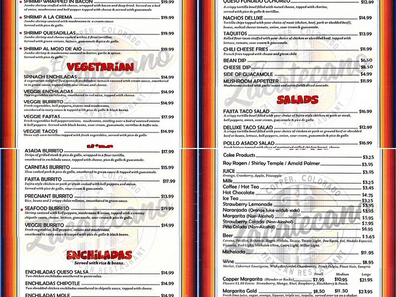 El Zacatecano Mexican Restaurant Menu