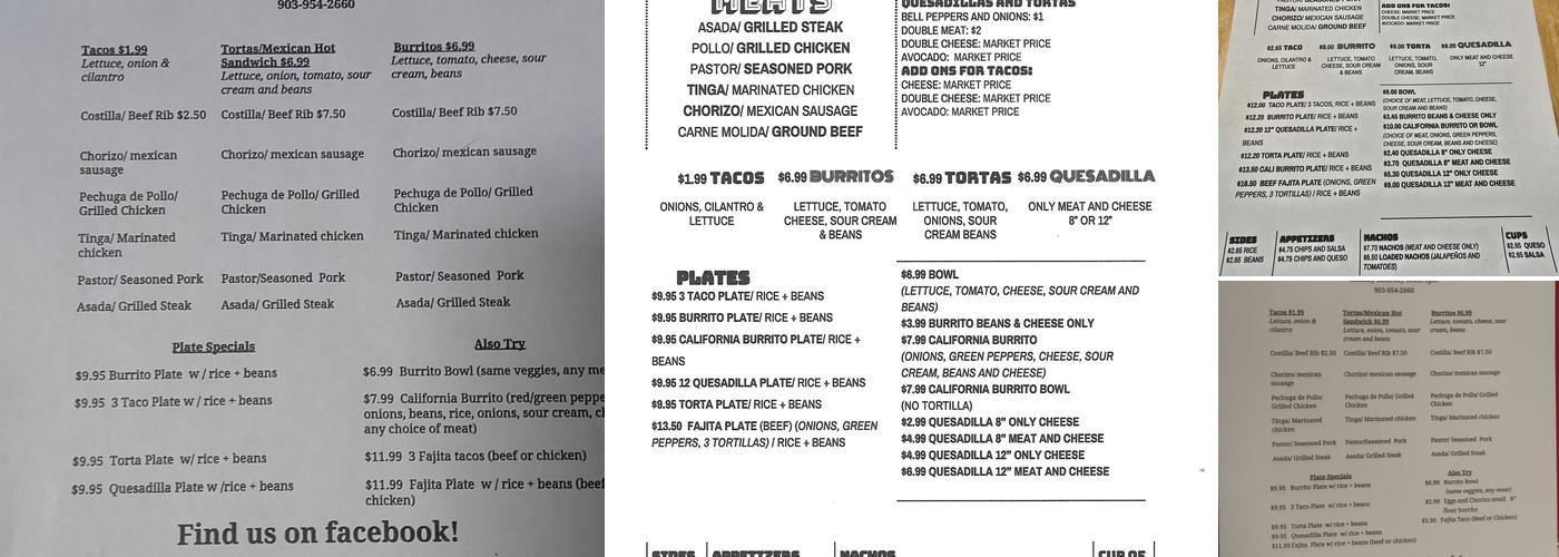 Aztec Burrito Menu