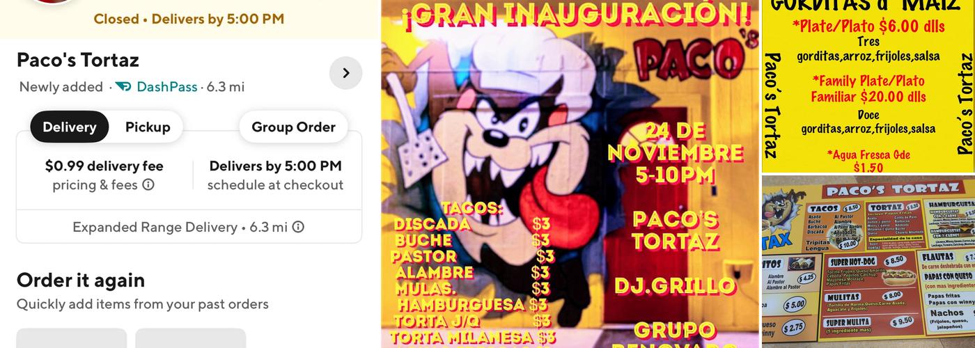 Paco’s Tortaz Menu