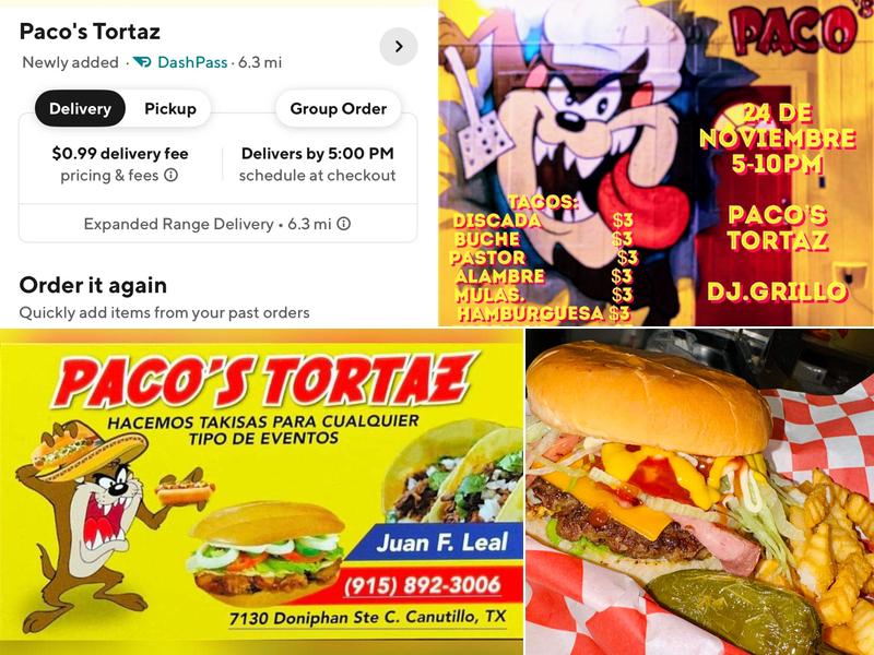 Paco’s Tortaz Menu