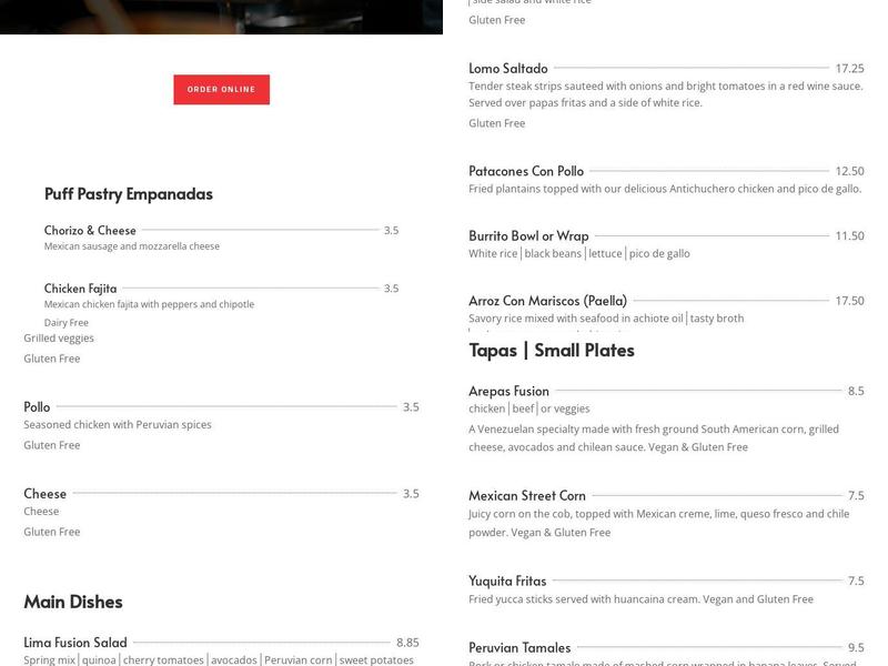 Lima Fusion Menu