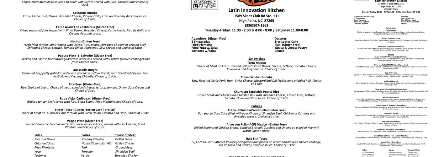 Sofrito Latin Innovation Kitchen Menu