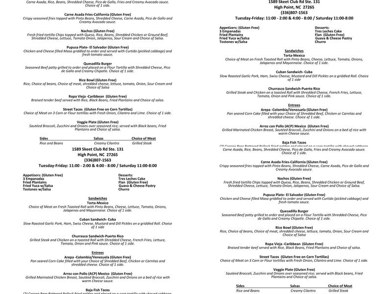 Sofrito Latin Innovation Kitchen Menu