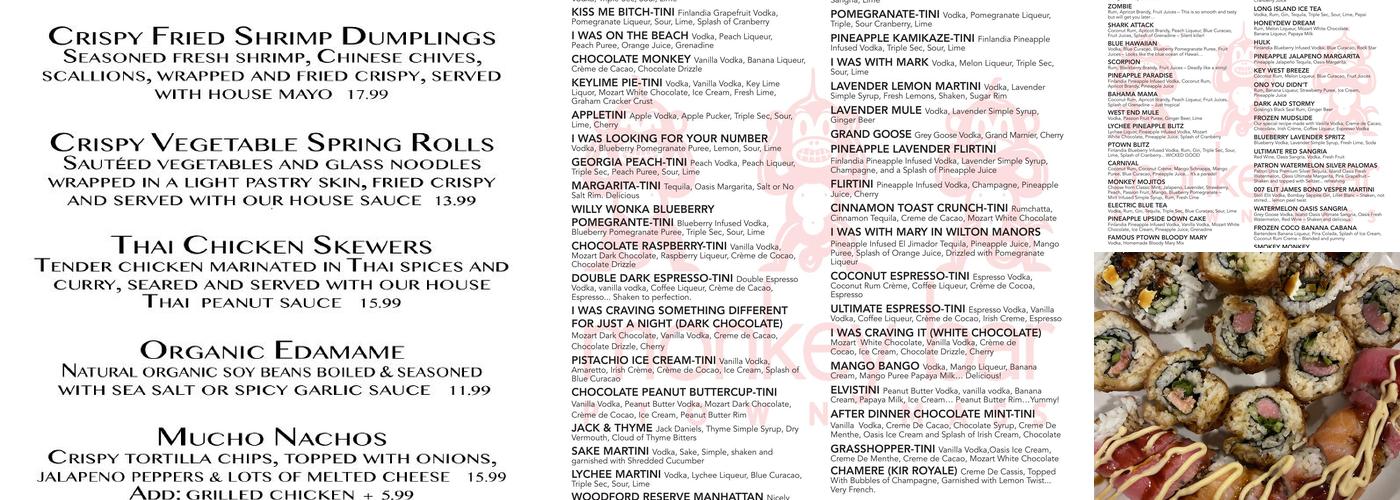 Monkey Bar Johnny Thai Menu