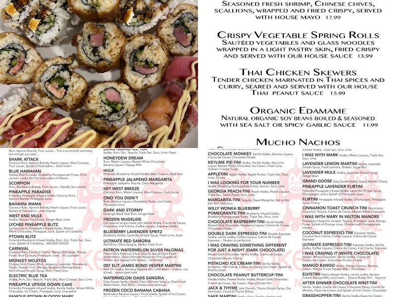 Monkey Bar Johnny Thai Menu