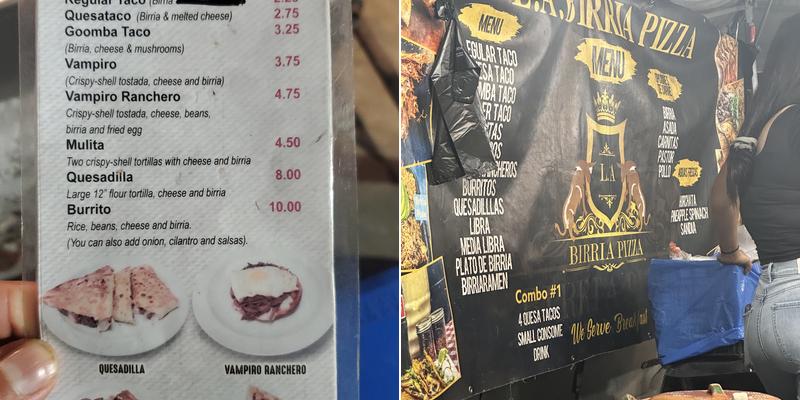 L.A. Birria Pizza Menu