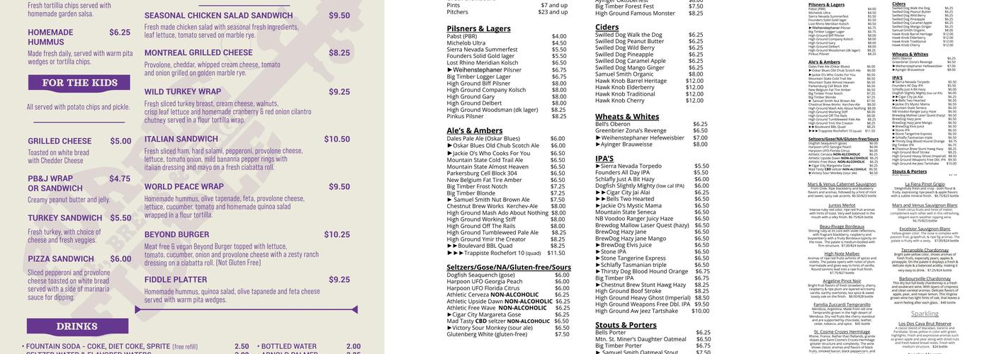 Purple Fiddle Menu