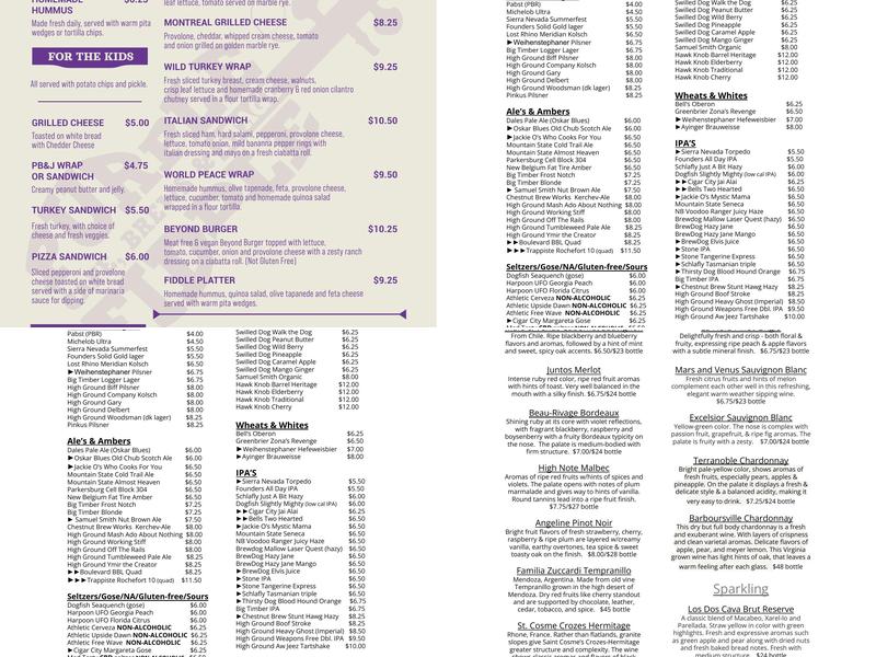 Purple Fiddle Menu