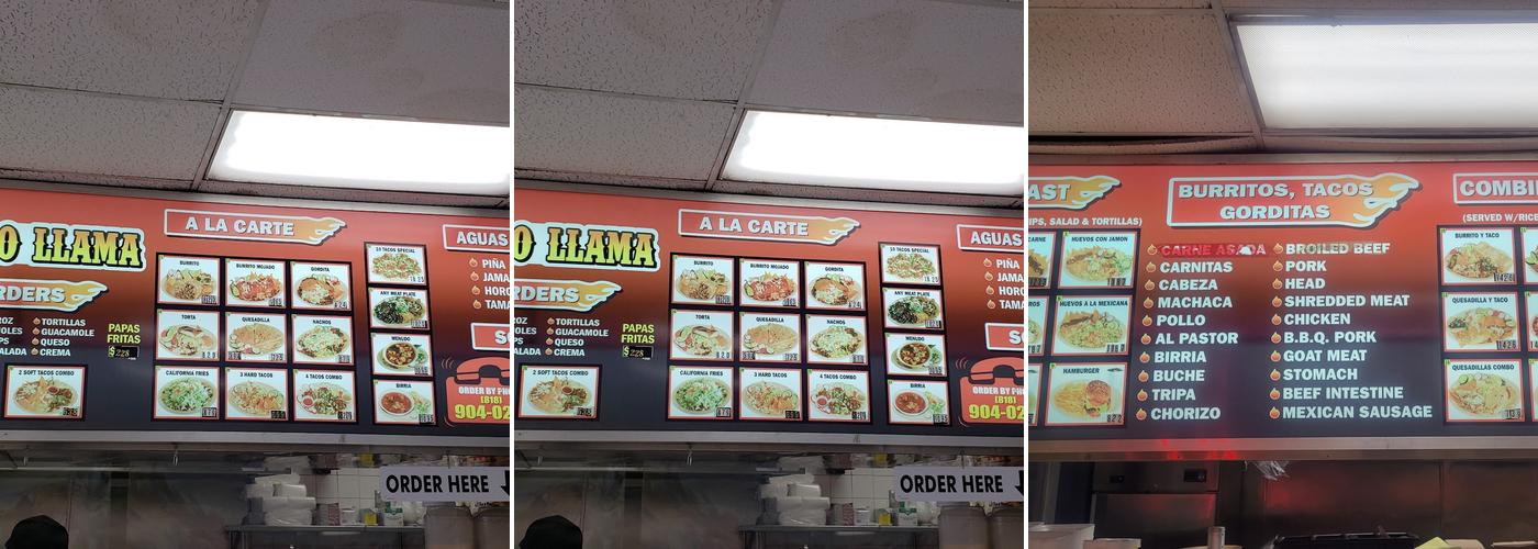 El Taco Llama Menu