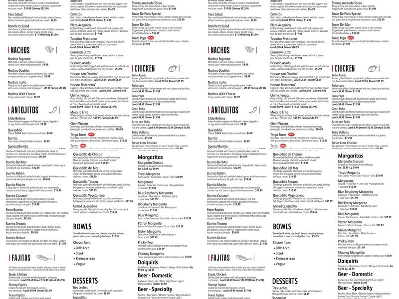 Mr. Pepe Hull Street Genito Menu