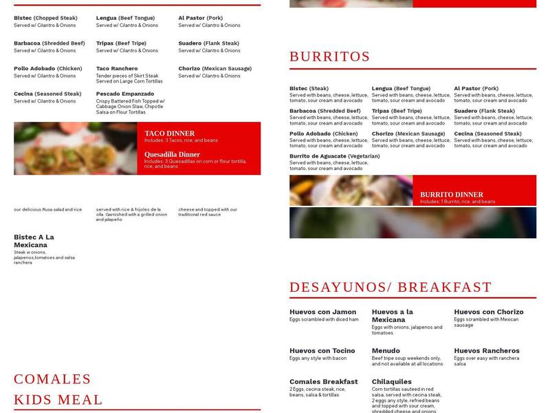 Los Comales Menu