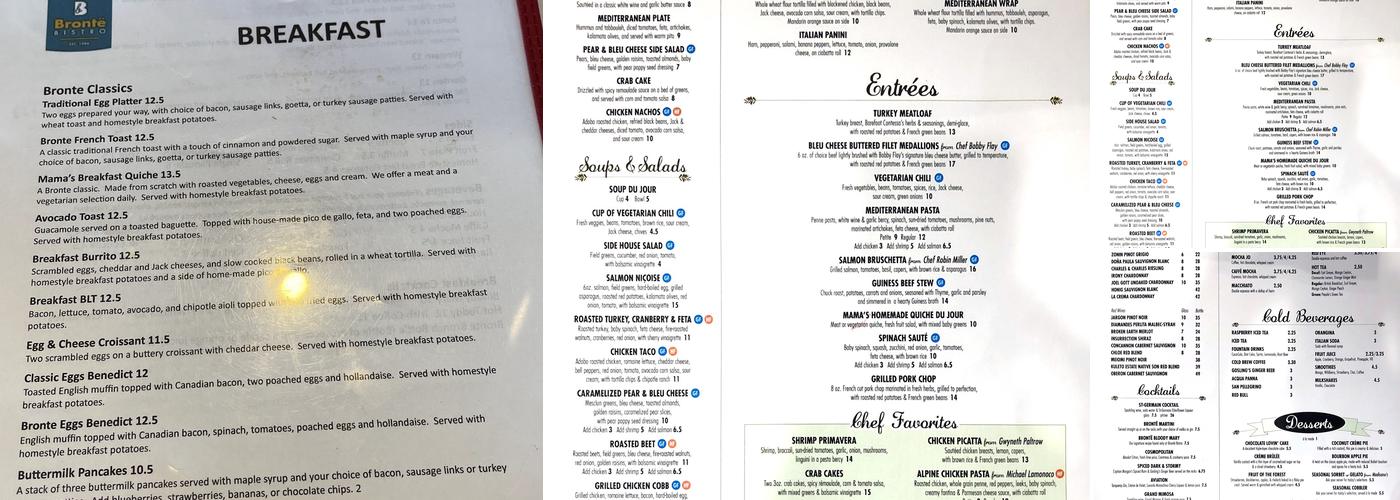 Bronte Bistro Menu