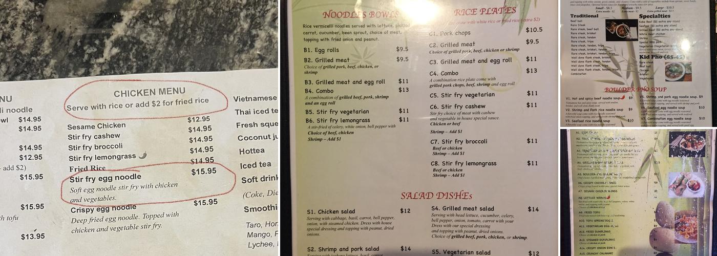 Boulder Pho in Boulder Menu
