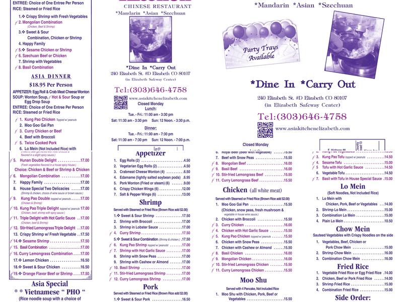 Asia Kitchen Menu