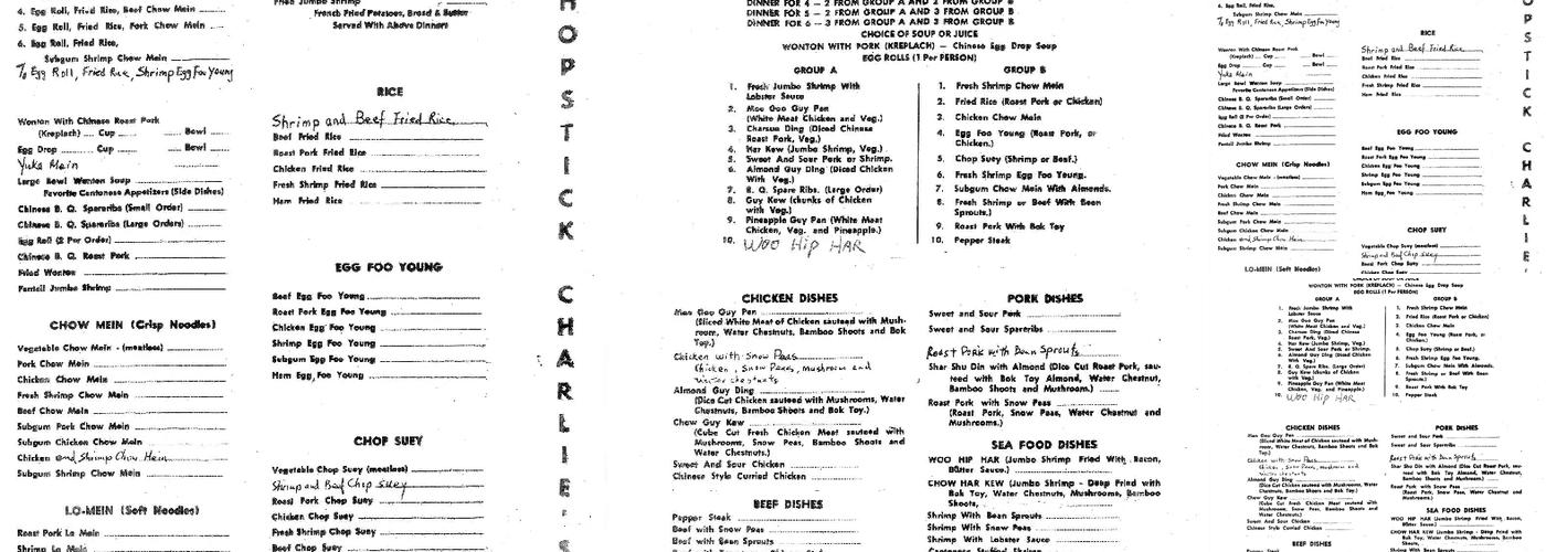 Chopstick Charley's Menu