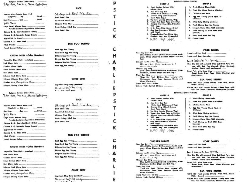 Chopstick Charley's Menu