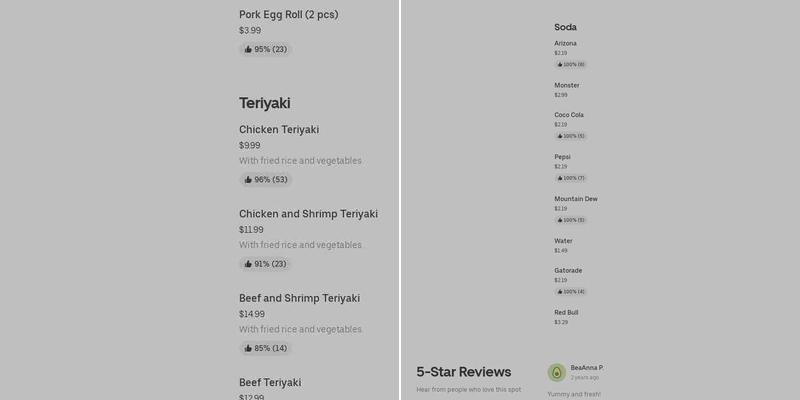 Teppan Express Menu