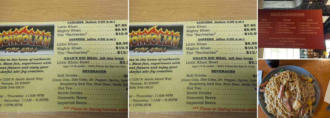 Mongolian Fire Grill BBQ Menu