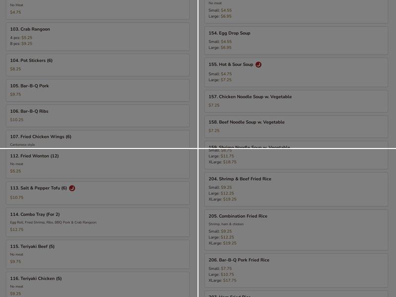 Cheng Chopsticks Menu