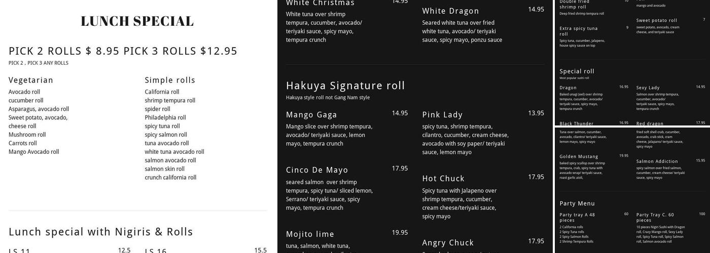 Hakuya Sushi Menu