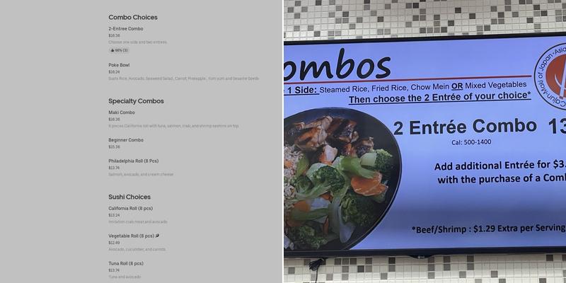 Tobu Oriental Eatery Menu