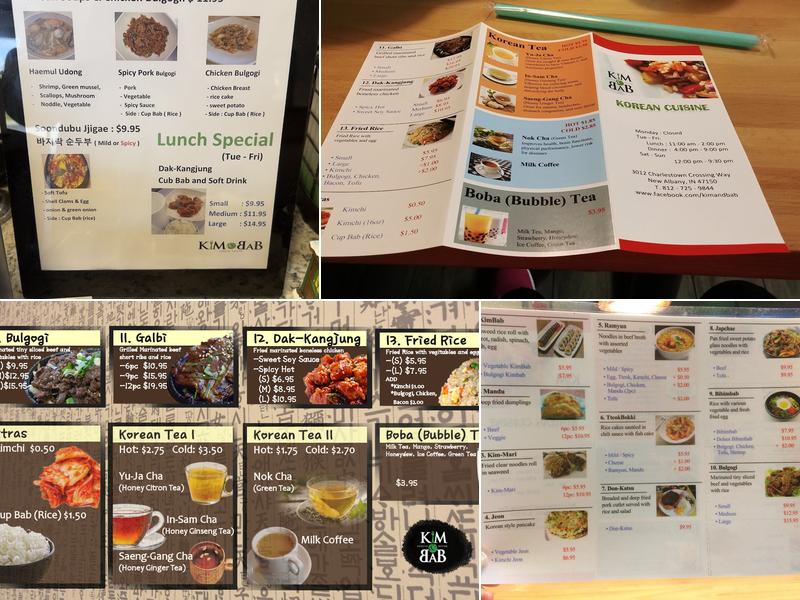 KIM and BAB Korean Cuisine Menu